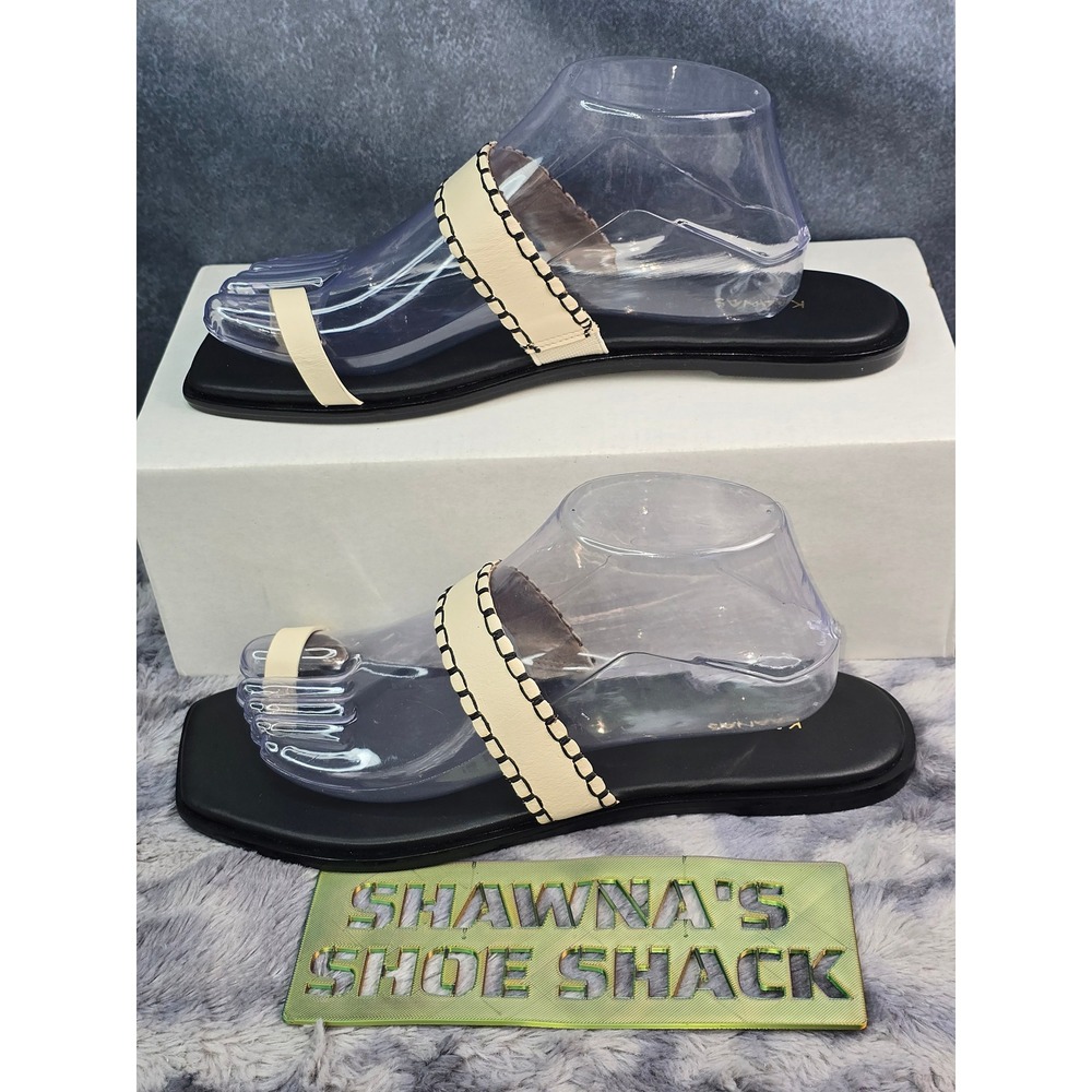 NWOT KAANAS Pirita Slide Sandals Cream Black Whipstitch Toe Loop Women Size 10
